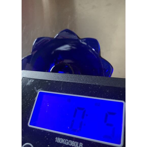 Fenton Cobalt Blue Glass Lotus Candlestick Holder Flower Vintage Home Decor - Picture 7 of 10